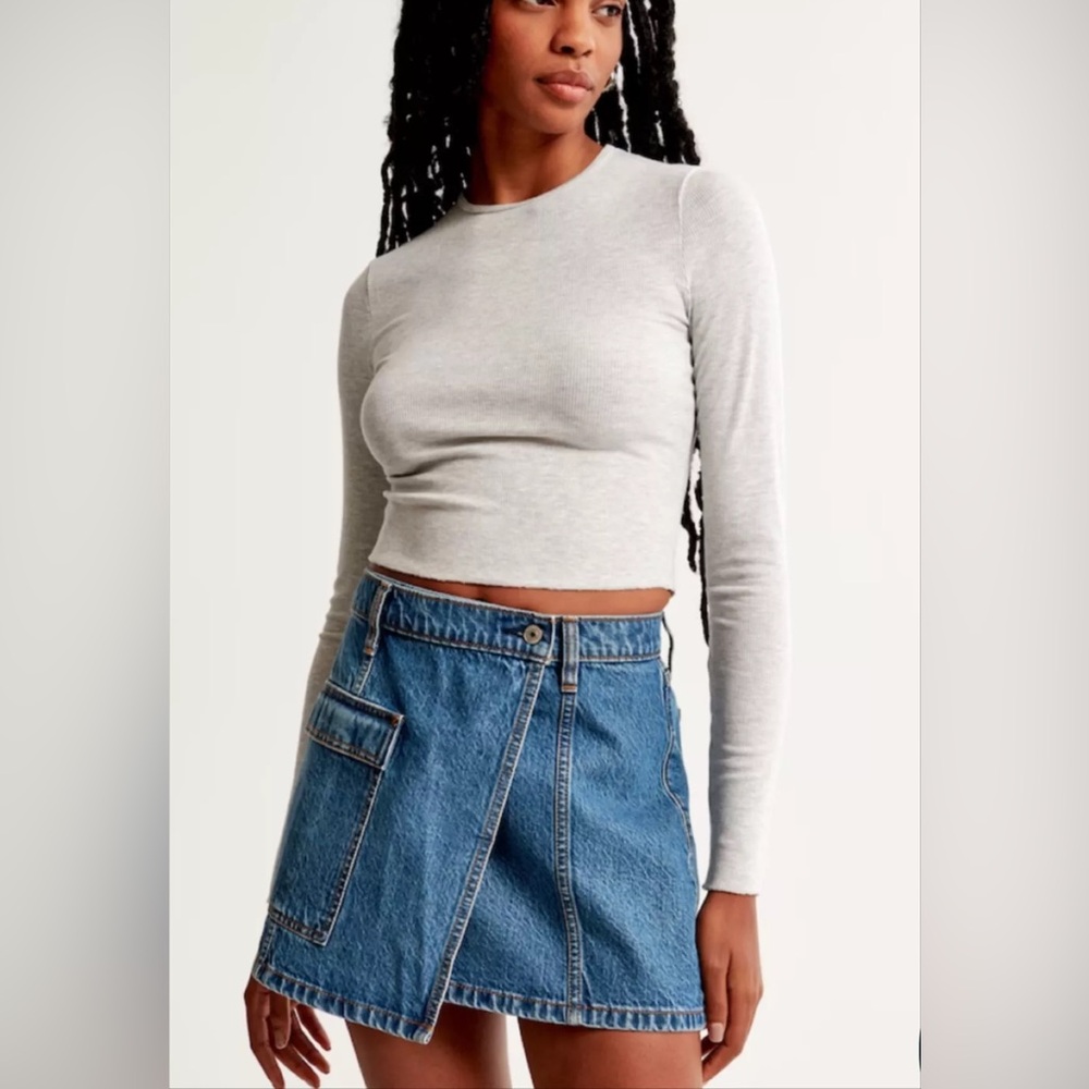 Abercrombie High Rise Denim Wrap Mini Skirt